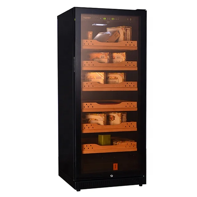 Stainless Steel Cabinet Beech Wood Drawer with Built In Hygrometer Compressor Cigar Cooler Humidor for Home Office Use