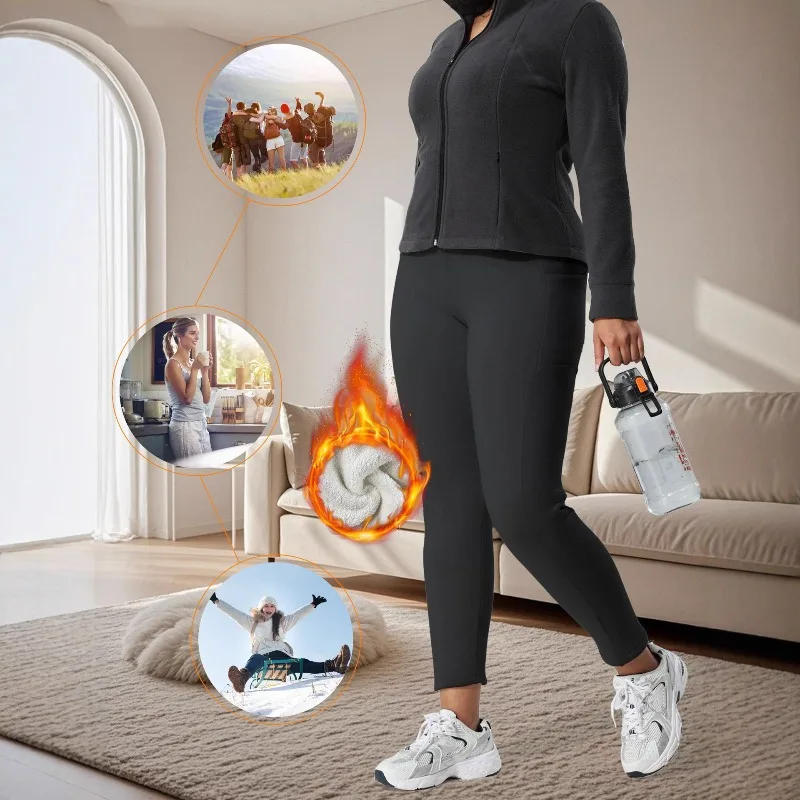 المرأة مفتوحة المنشعب حجم كبير سميكة الصوف طماق عالية الخصر جيوب المرأة الخريف والشتاء لباس خارجي ضيق