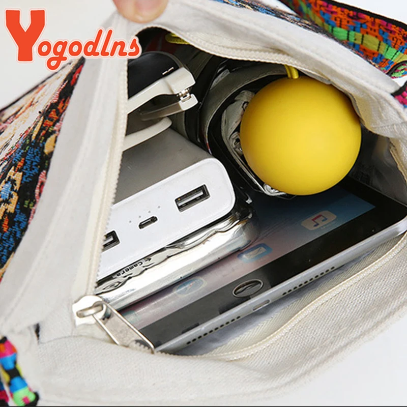 Yogodlns  Embroidered Elephant Handheld Bag Women New Retro Large Capacity Crossbody Bag Nylon Knitted Casual Portable Handbag