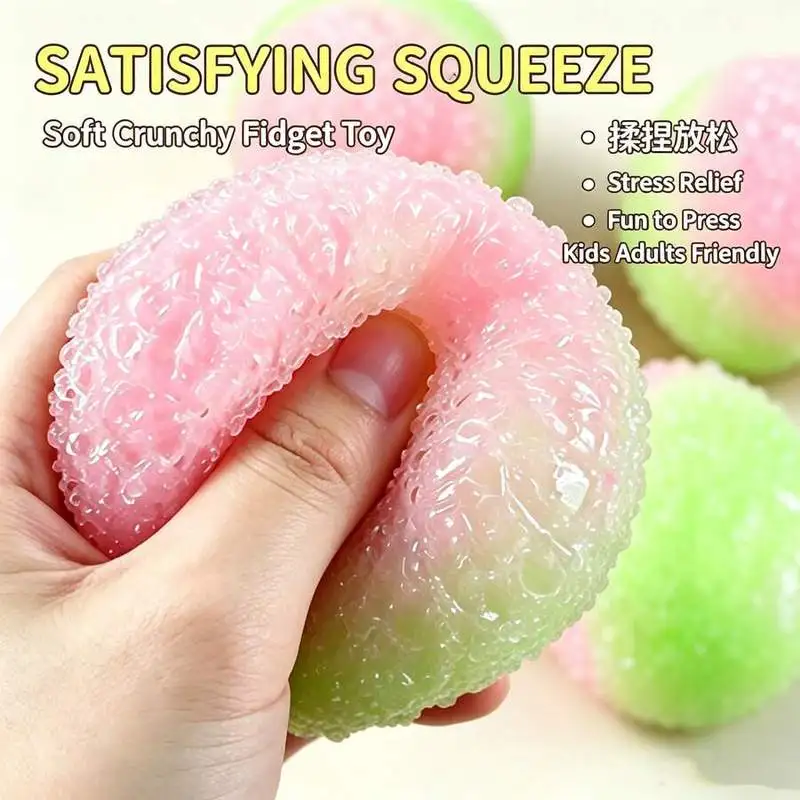 1pc Crunchy Bell Sound ASMR Pink & Green Mixed Color Dough Filled Round Ball Squeeze Toy, Fidget Toy,