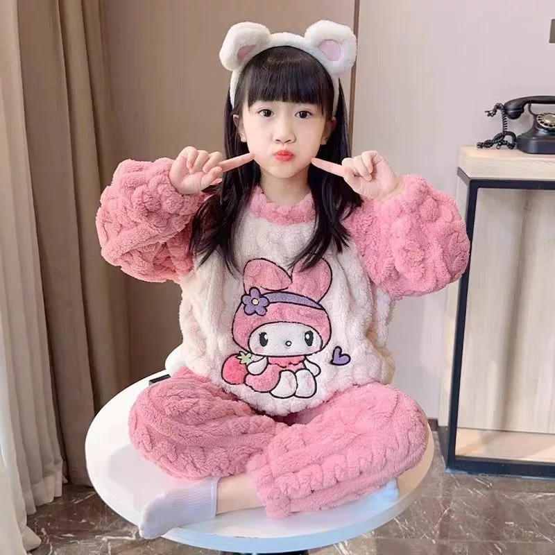 

Kawaii Kuromi My Melody Sanrio Children Lovely Cartoon Pajamas Student Plush Comfortable Sweatshirt Warm Trousers Gift for Kids