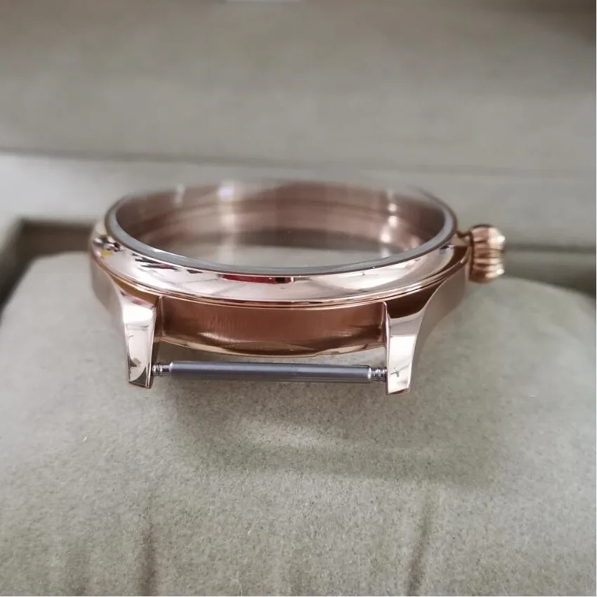 44mm Pilot 316L Stainless Steel Rose Gold Case Mineral Glass  Suitable For ETA6497/6498 /ST3600/3621 Movement