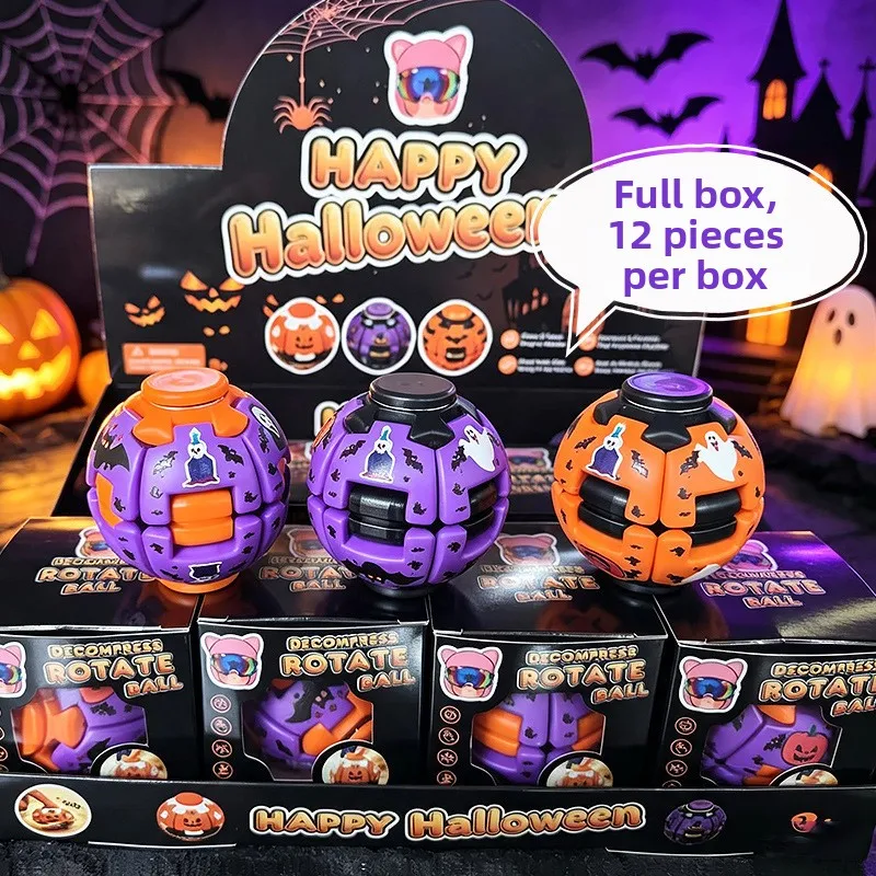 Halloween Rotating Decompression Ball Press Spin Fidget Gyro Toy Stress Relief Hand Spinner for Christmas Party Holiday Gift