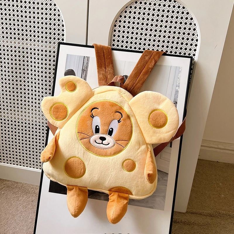 Cute Tom New and Jerry Cheese Backpack Cartoon Jerry Mouse Tom Cat Soft Stuffed Bag Schoolbag Casual Shoulder Bag Gifts