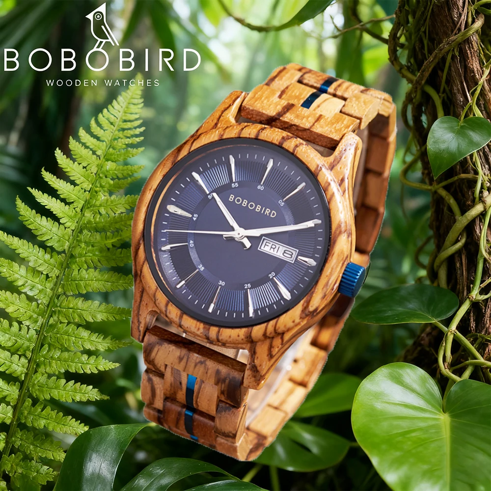 BOBO BIRD Orologio da uomo in legno personalizzato Cronografo di moda Orologio da polso sportivo al quarzo Orologio in legno di noce per uomo Dropshipping