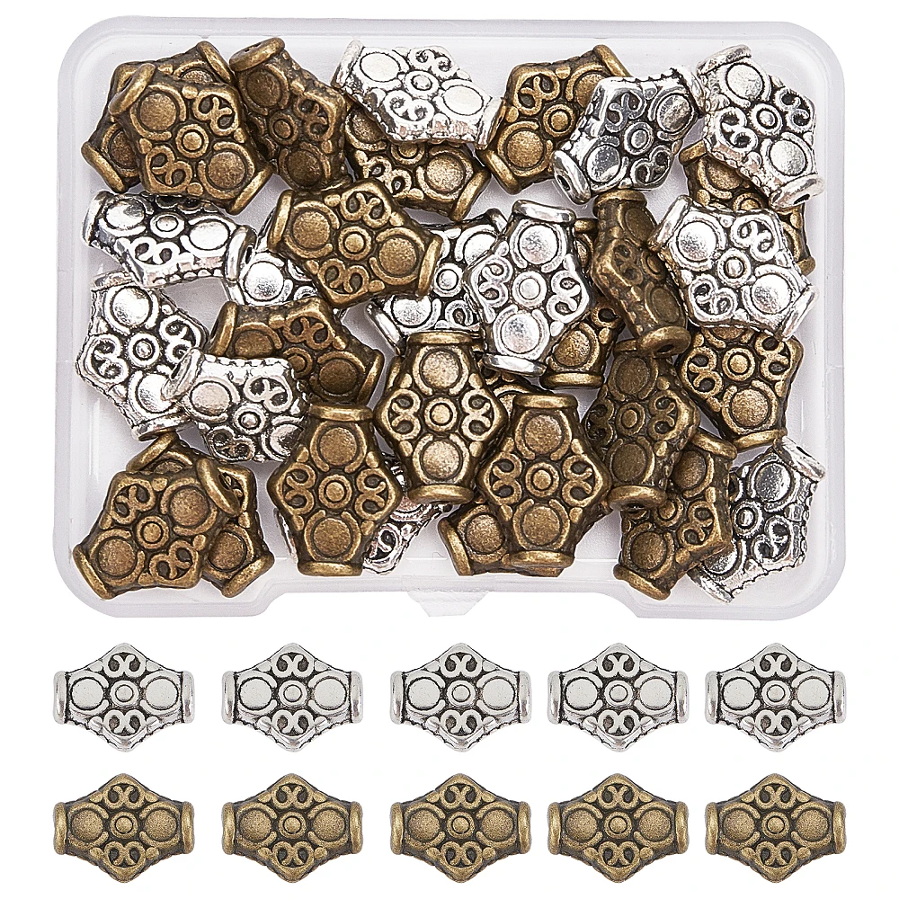 Perles en alliage de style rhombus, sans plomb, sans cadmium, couleurs mélangées, 15x12.5x4.5mm, trou : 1.5mm, 2 couleurs, 20 pièces/couleur, 40 pièces/boîte