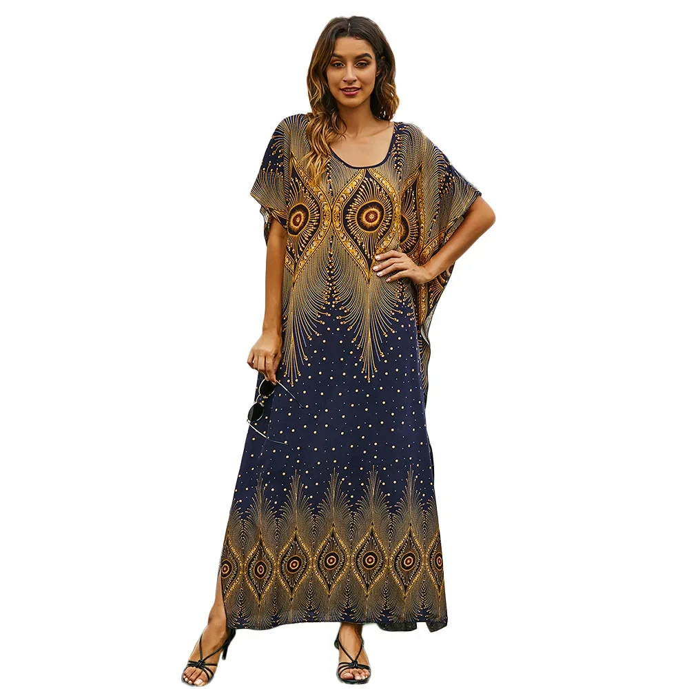 

2025 Summer New Casual Elegant Retro Bohemian Style Long Skirt Malaysia loose fitting robes Muslim Abaya Autumn Summer Dress
