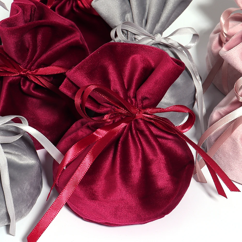 1 Pc Velvet Drawstring Bag Jewelry Color Ribbon Storage Pouches for Wedding Party Candy Gift Packaging Bags Home Supplies