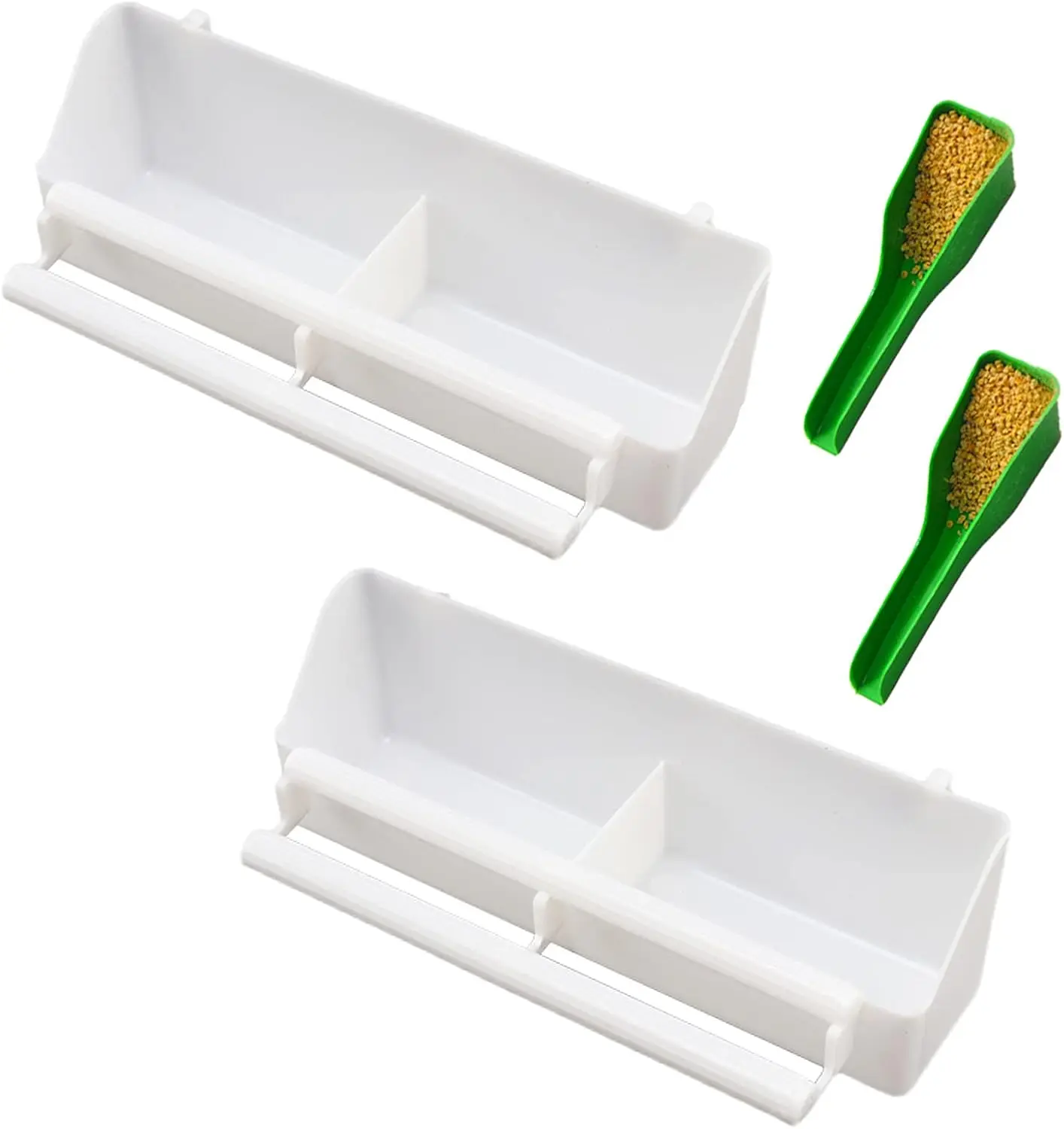 

2pcs Bird Feeder, Plastic Seed Water Dispenser for Parrots Cockatiel Pigeon Sparrow with 2 Spoons
