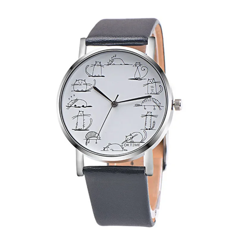 Cheap Price Fashion Cute Cat Watch Women Ultra Thin Watches Leather Band Quartz Wristwatches Casual Ladies Watches Reloj Mujer