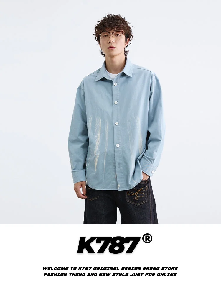 

K787 American Sle Retro Dyeing Long Sve irt Loose Fit ex Casual irt Women's Sle Printed Cotton Autumn irt