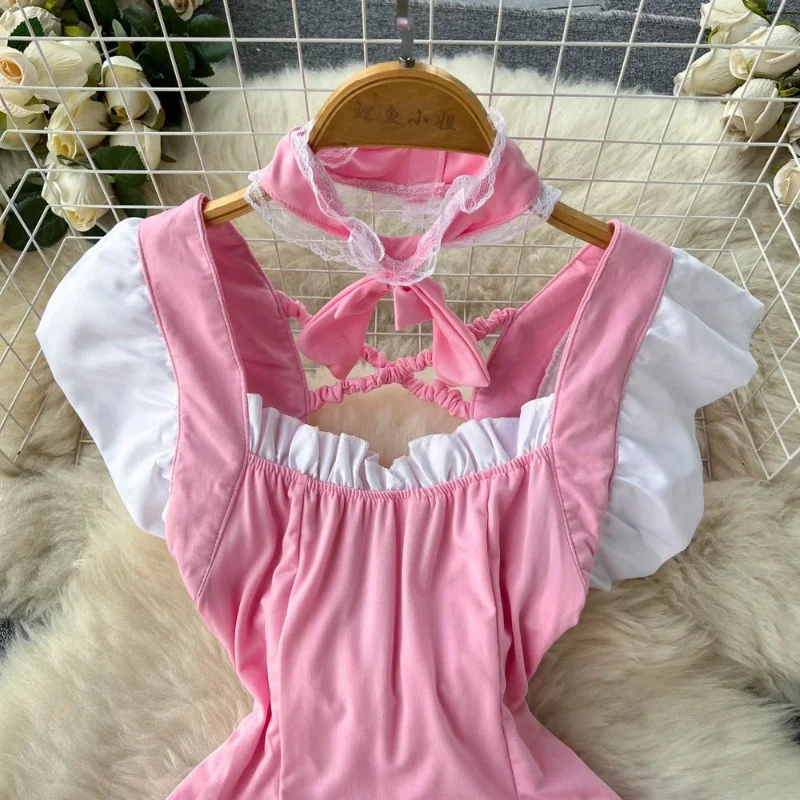 Franse Zoete Jurk Roleplay Meid Kostuum Lolita Schattige Rok Strik Kawaii Lingerie Cosplay Kant Dienaar Uniform Verleiding Charme Set