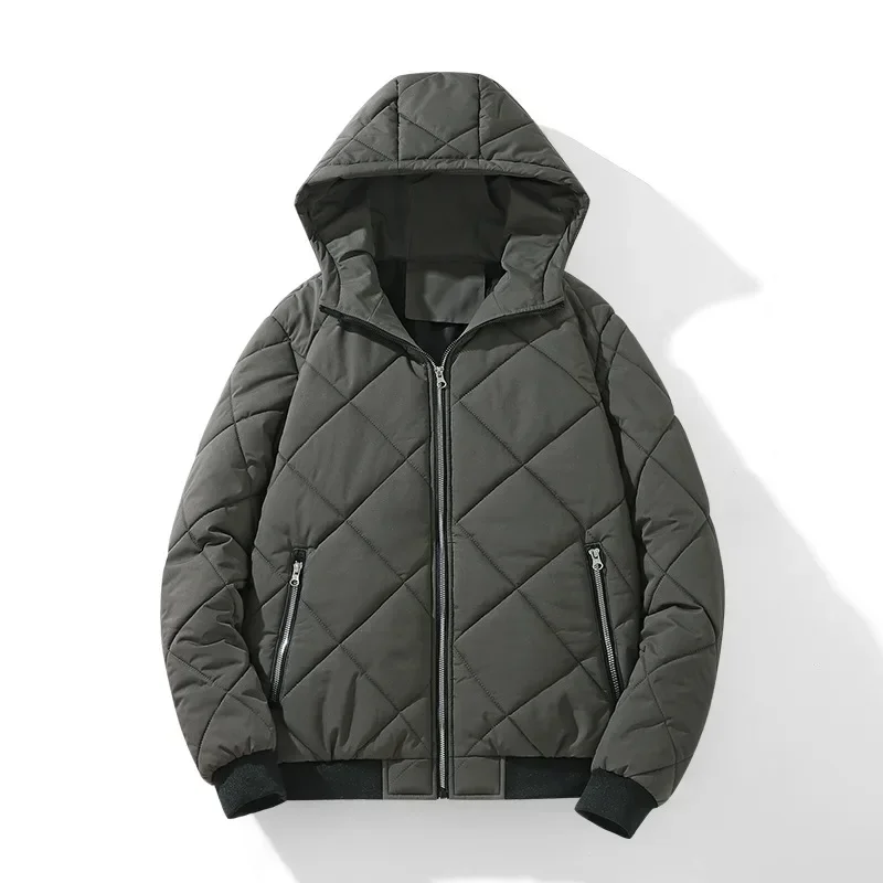 Jackets for Men with Hood Autumn Winter Cotton Padded Jacket Men Fashion Clothing Rhombus Texture Casual Parkas Plus Size 5XL