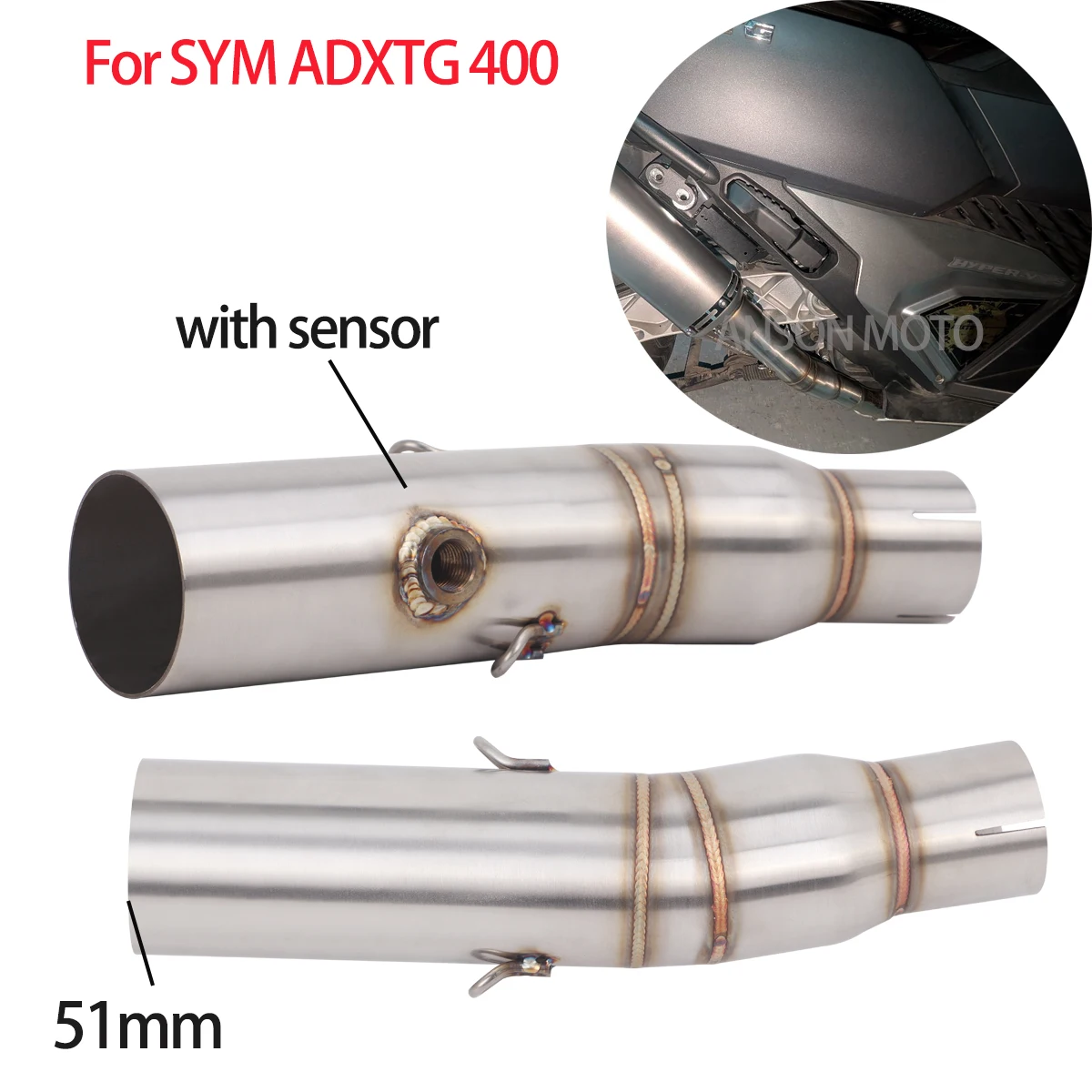 Motorcycle Exhaust Middle Pipe For SYM ADXTG400 ADXTG 400 Muffler Pipe Fits 51mm Muffler Modified Escape Moto No Sensor Type