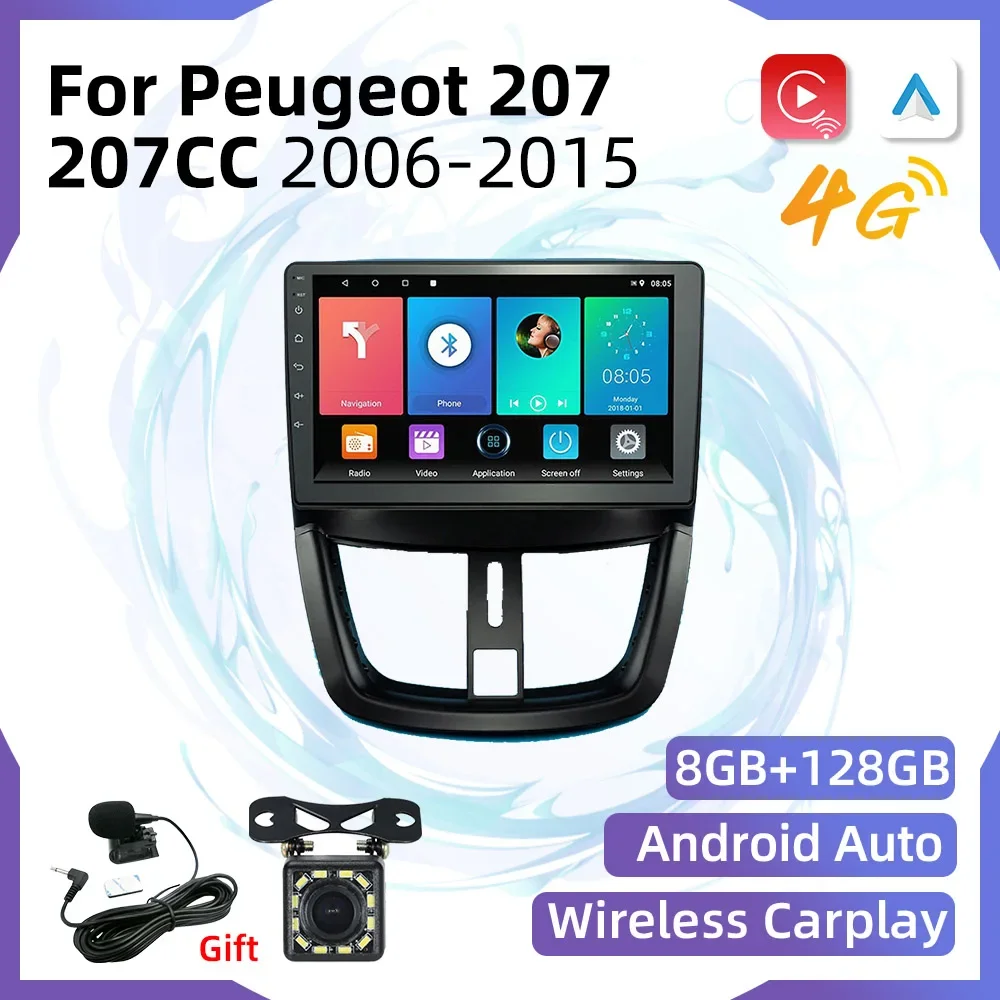

2-диночное автомобильное радио Android для Peugeot 207 207CC 2006-2015, автомобильная стереосистема GPS, 4G, навигация, мультимедийный аудиоплеер, головное устройство, авторадио