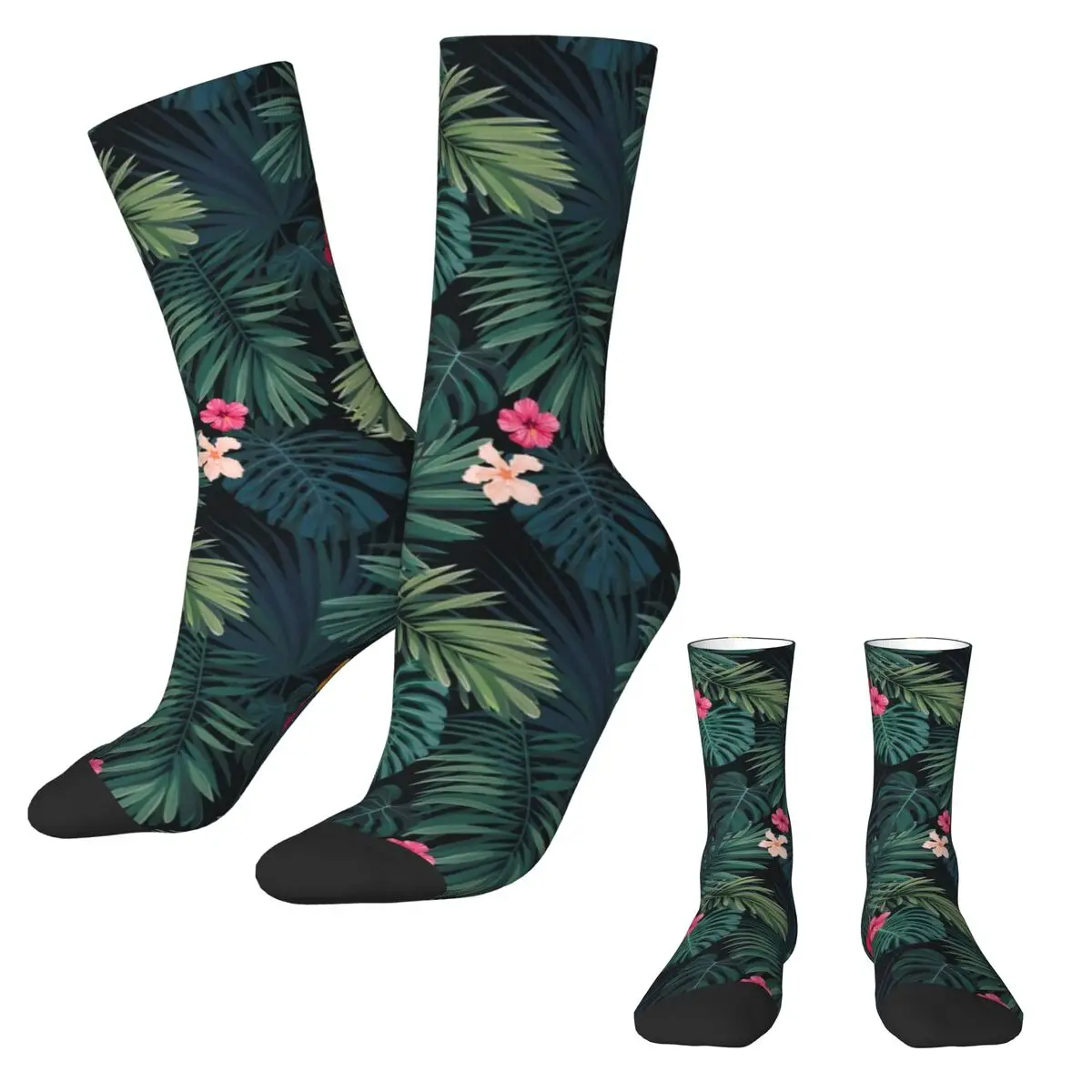 Tropical Floral Print Socks Winter Hibiscus Blossom Stockings Vintage Girls Soft Socks Graphic Skateboard Anti-Slip Socks