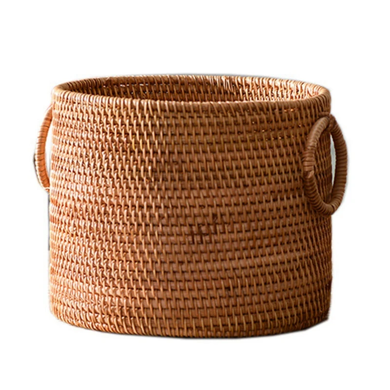 Rattan Woven Storage Basket,Hand-Woven Autumn Vine Storage Basket,Round Storage Box With Handle,20X16cm