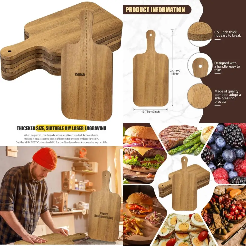 

Thick Wood Cutting Boards Set of 6 for Chopping, Serving, Charcuterie, Laser Engraving, Perfect Mother's Day Gift