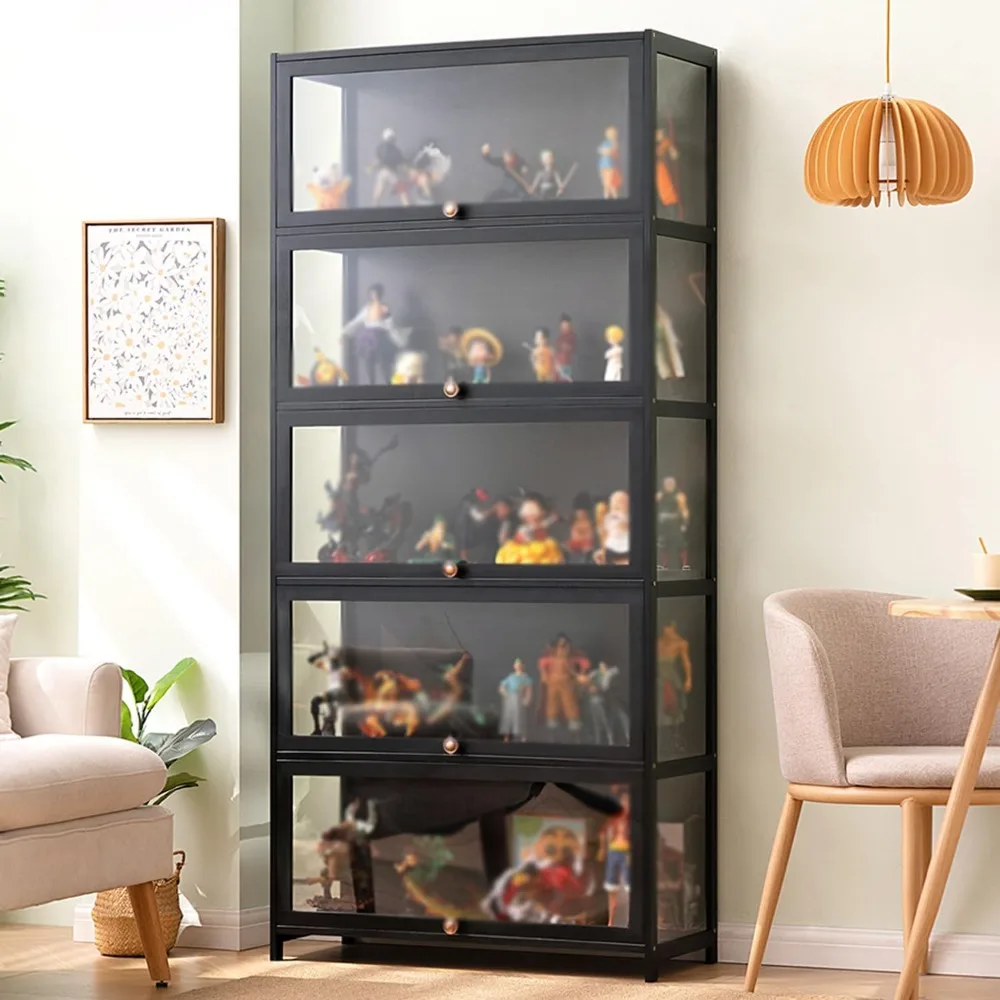 

Display Cabinet 31.5x12.6x67.7in Display Rack Curio Cabinet Modern Simple Bamboo Storage Cabinet with Acrylic Doors Black