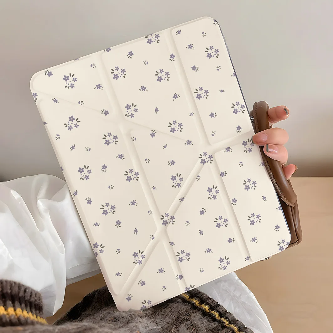 Korean Full Screen Flower Tablet Case For iPad Pro11 13 M2 M4 M3 10.2 5/6th 7/8/9/10/11th Mini 6 7 Air 4 5 6 7 Stand Cover