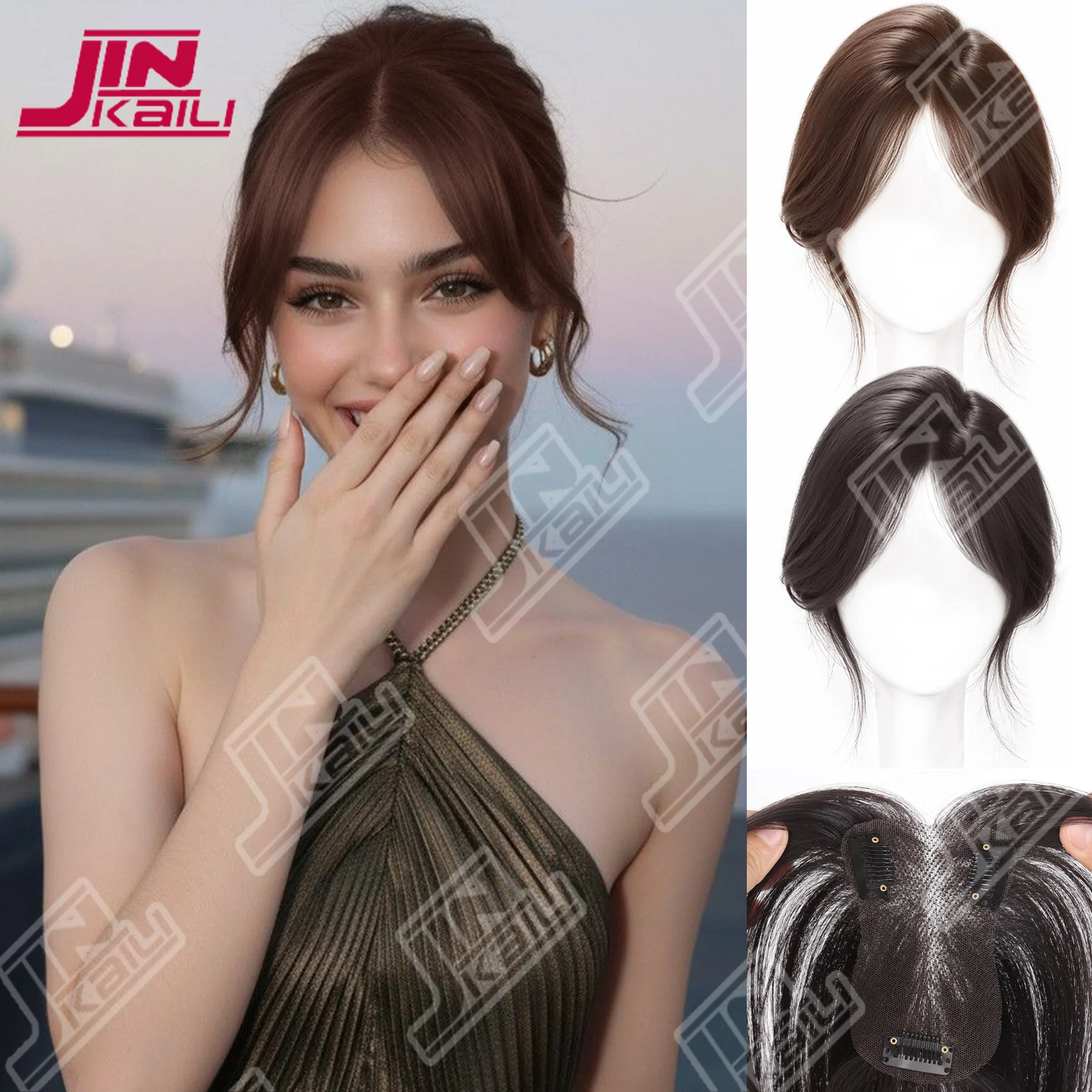 

JKL Ultra-Thin Mesh Hair Toppers 8x12cm Clip-In Fringe Bangs Hairpiece for Women Fluffy Protein Silk Hair Increase Volume