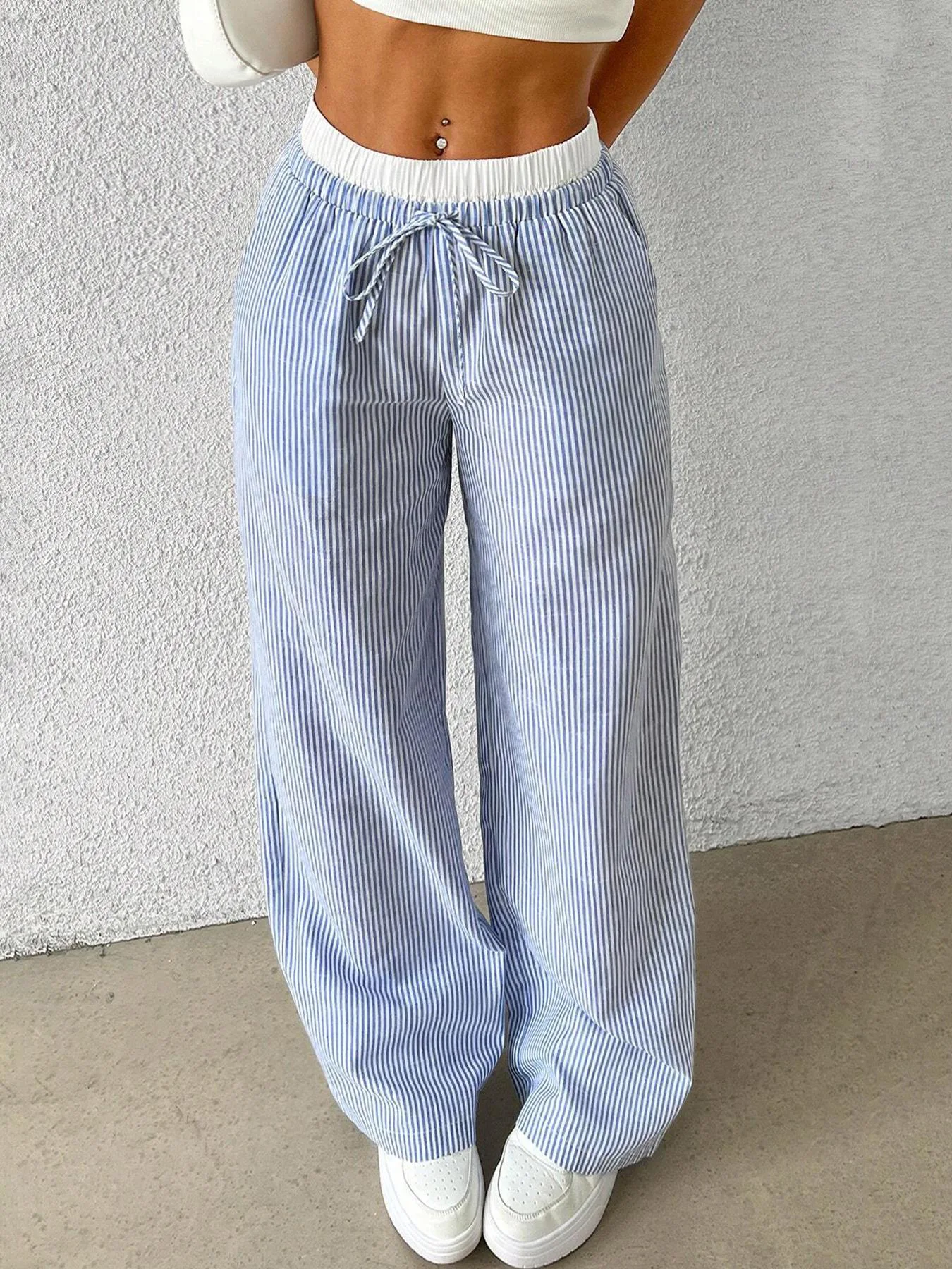 Pantaloni a Zampa Eleganti da Donna, Larghi e Comodi, Traspiranti, Chic, a Righe, Quadri e Multicolore