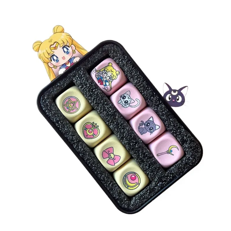 8Pcs Anime Sailor Keycaps Tsukino Usagi Mizuno Ami Cross-axis Mechanical Keyboard Decorative MOA Keycap Cospaly Doujin Gifts