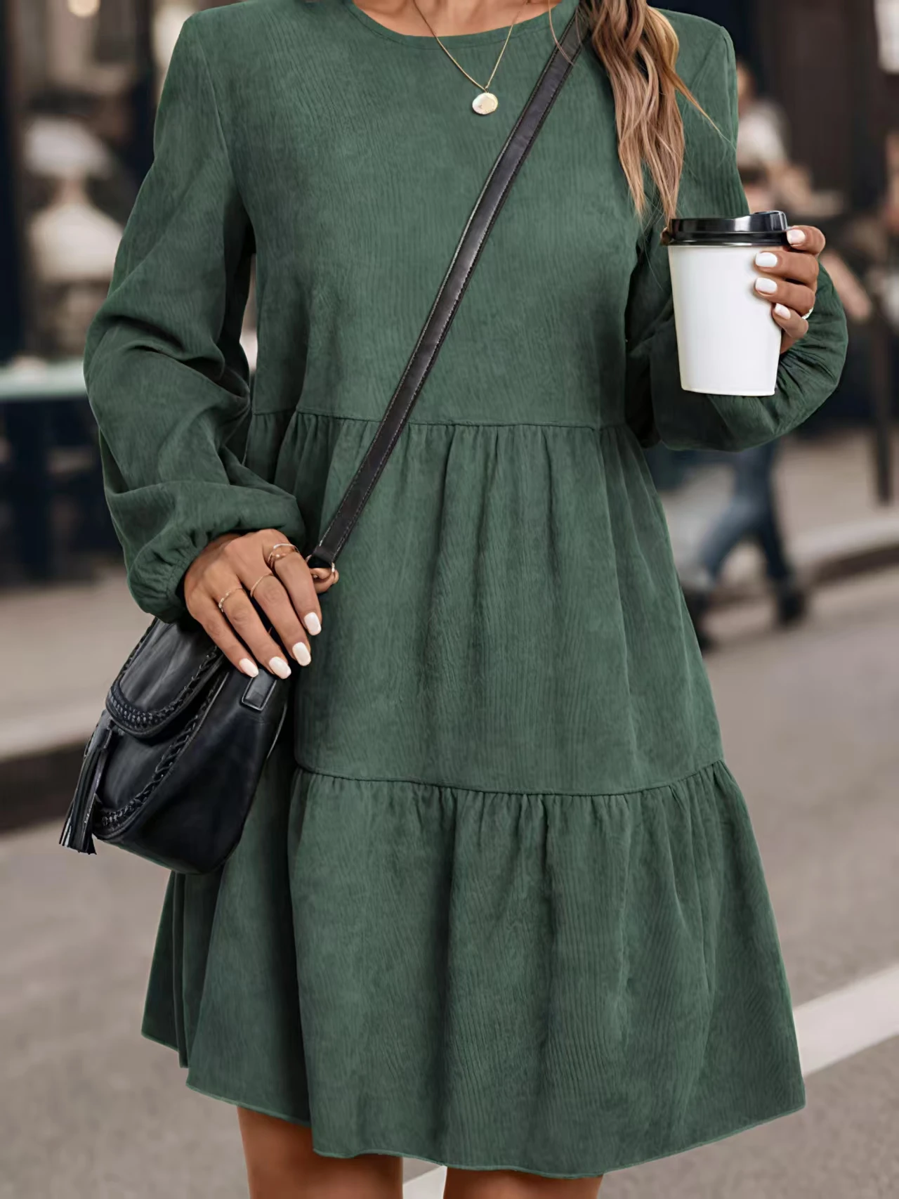Herbst Neues Damen Langarm-Rundhalskleid – Detail 7