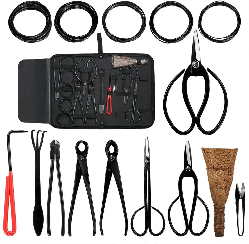 Bonsai Tool Kit 10Pcs Set Carbon Steel Shear Cutter Scissor Wire Plant Gardening Nylon Case