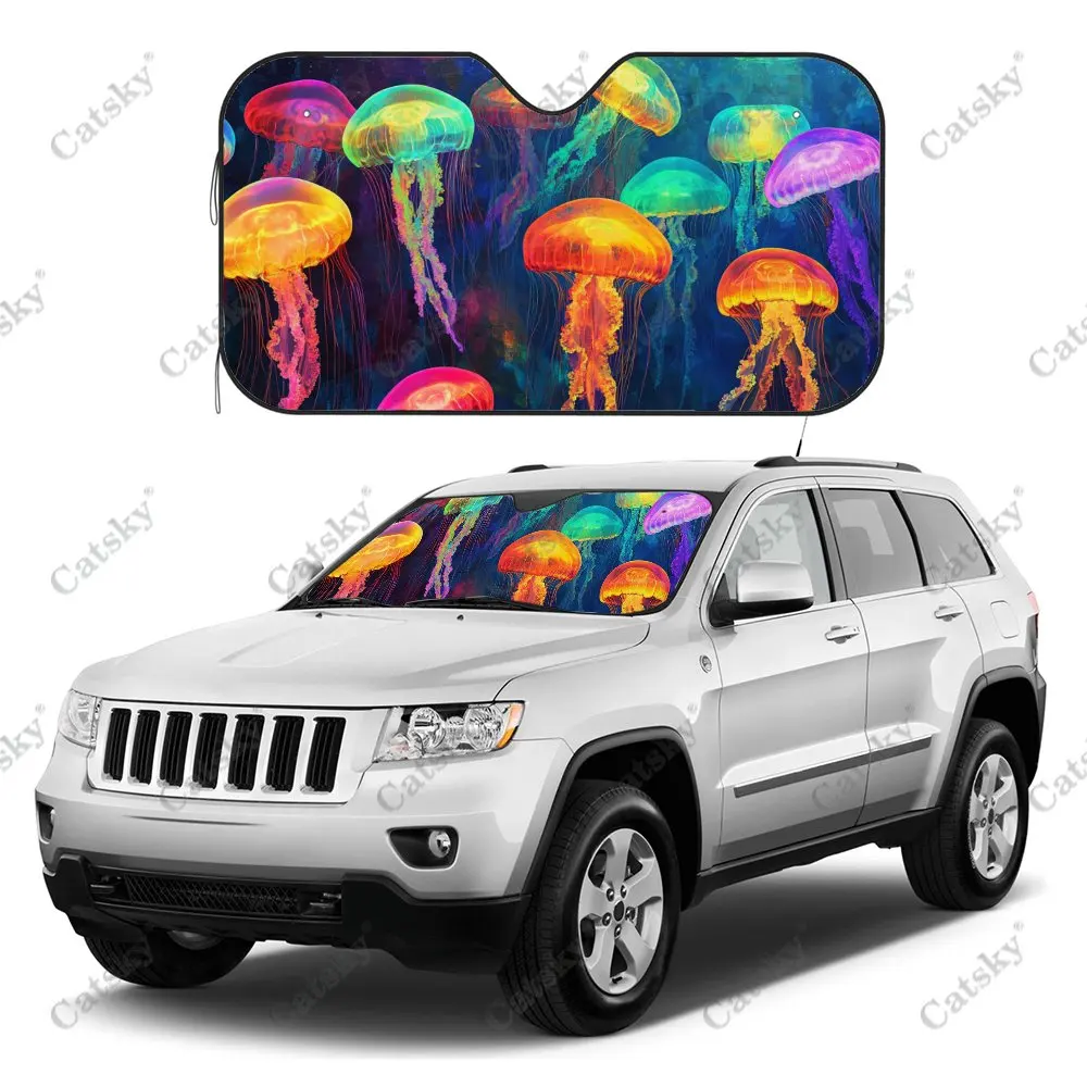 Glowing Animal Jellyfish Car Windshield Sunshade, Front Auto Accessories Windshield Sun Shade Blocks Uv Rays Sun Visor Protector