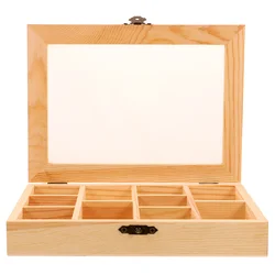 Leere Schmuck-Organizer-Box, DIY-Fach, Schmuckschatulle, unvollendete Aufbewahrungsbox aus Holz mit transparentem Deckel