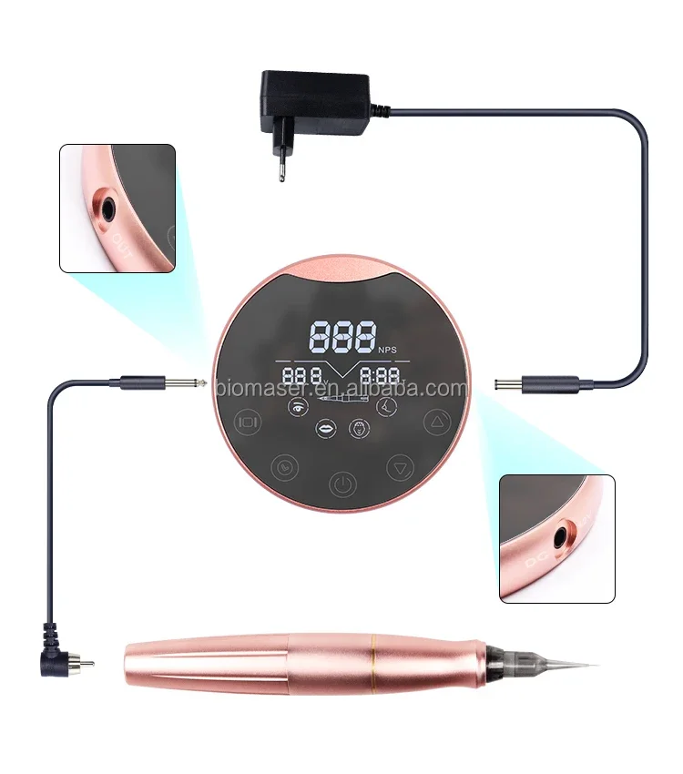 Biomaser Pink P90 Dermographe Tattoo Machine Kit Include Rotary Tattoo Machine Pen with 2-grip Digital Intelligent Power Supply