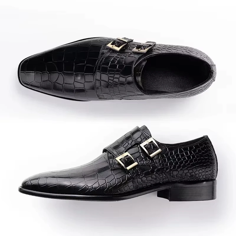 Men's Genuine Leather Dress Loafers Handmade Double Buckle Monk Slip-On Shoes for Party & Formal Wear Fashion& Men's Footwear