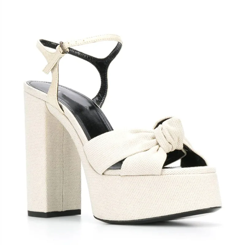 Fashion Woman Sandal Footwear with Thick Heel Square High Heel Cross Tied Ankle Buckle Strap Female Summer Sandals