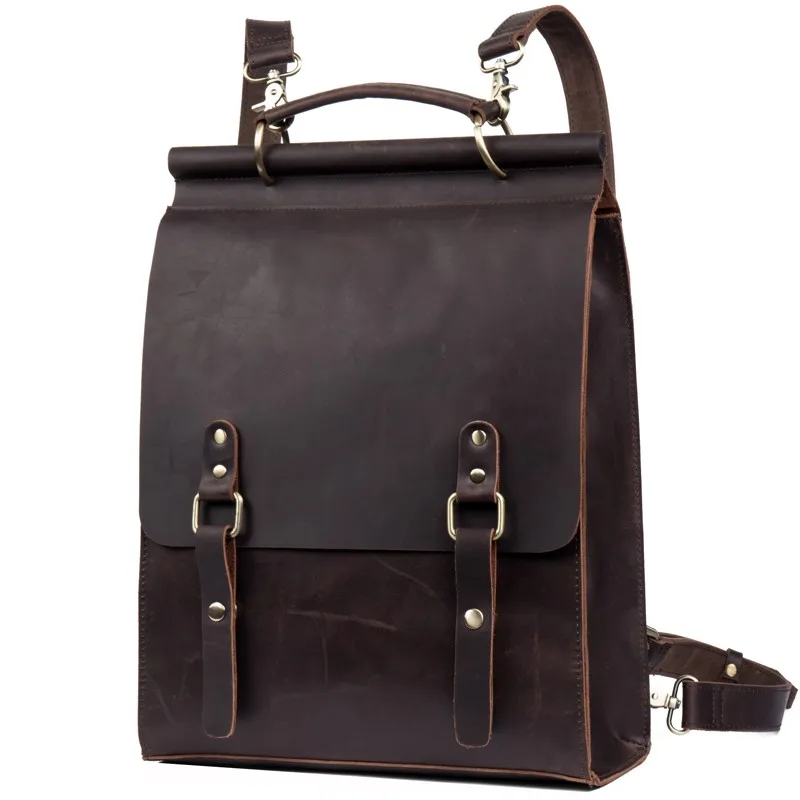 Mad horse leather, cowhide, trendy genuine leather backpacks for men, school bags, casual outdoor backpacks