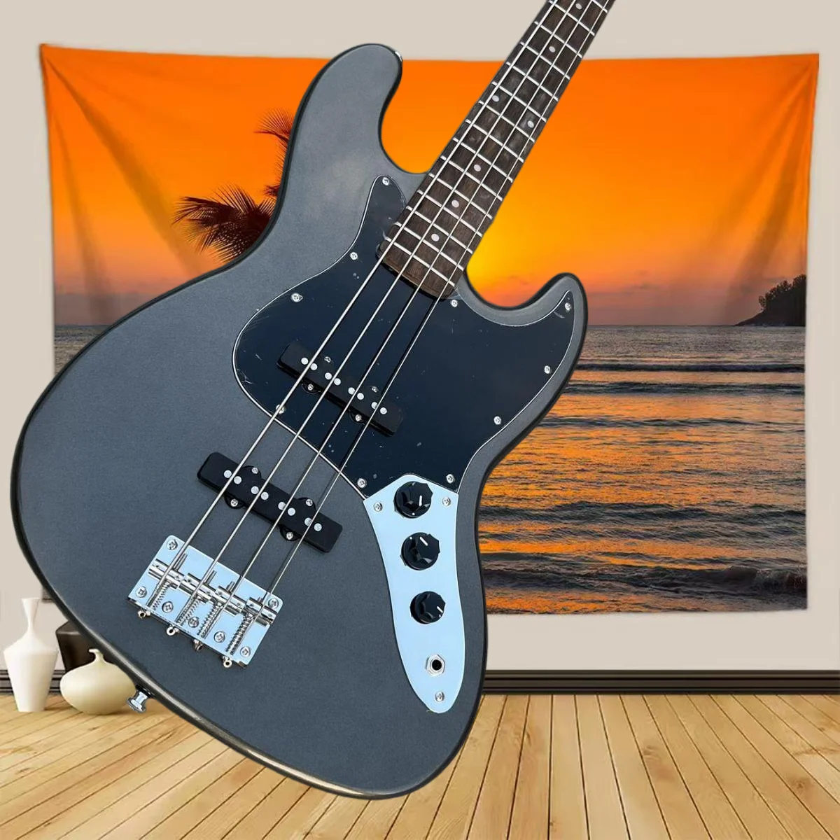 Grau-schwarzes Schlagbrett Jazz Bass 4 Saiten 20 Bünde E-Gitarre Kostenloser Versand