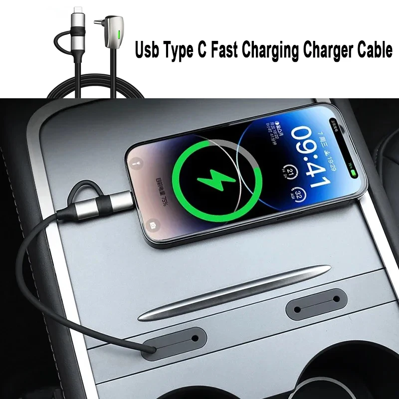 

USB-кабель для быстрой зарядки типа C для Tesla Model 3 Model Y, 60 Вт, Type-C, 27 Вт, молния, зарядка телефона, обновление жидкого силикона