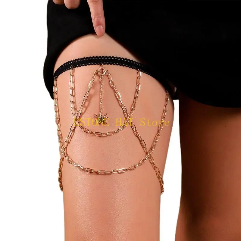 49MF Gothic Leg Chain Belt Boho Multi Layer Thigh Chain Party Decor for Girl