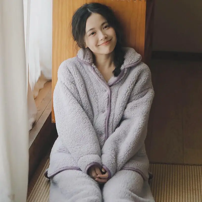 

Women Pajamas Set 2025 New Winter Flannel Fleece Warm Homewear Loungewear Cozy Sleepwear Ins Style Cute Kawaii Nightwear Set