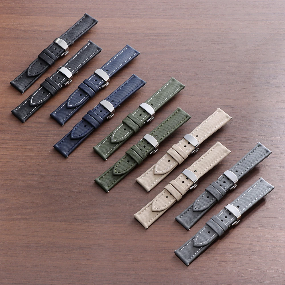 18/19/20/21/22mm for Omega for Seiko Business Sailcloth Watch Strap Butterfly Buckle Waterproof MenWomen Quick Release Watchband image 5