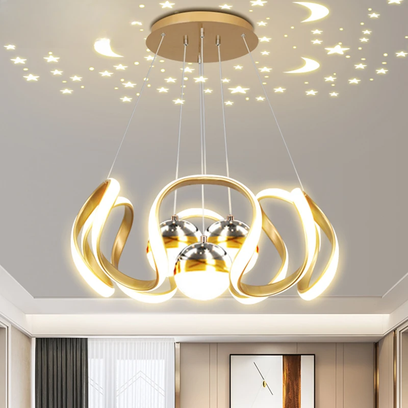 

Dining Room Chandelier with Remote Control, Modern LED Ceiling Chandeliers with Star Sky Design