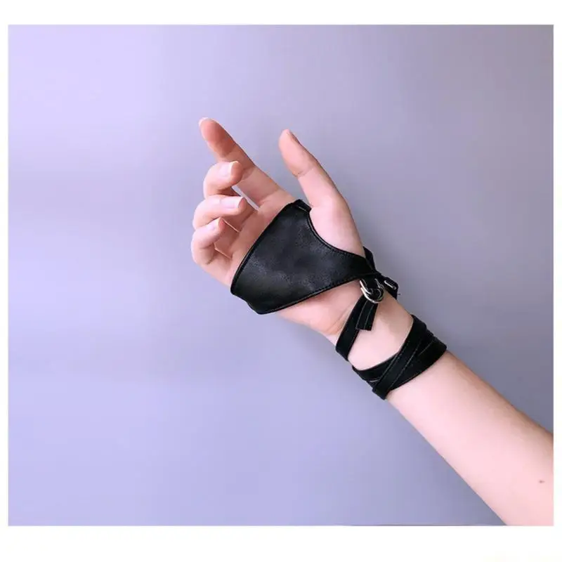 31BF 女性ゴシックハーフパーム手袋ブラック PU 指なし手袋ヒップホップパーティー手袋