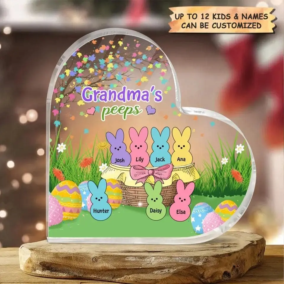 2Pcs Grandma's Peeps Personalized Heart Acrylic Plaque Easter Decorations, Nana Mimi Mothers Day Birthday Easter Bunny Holiday