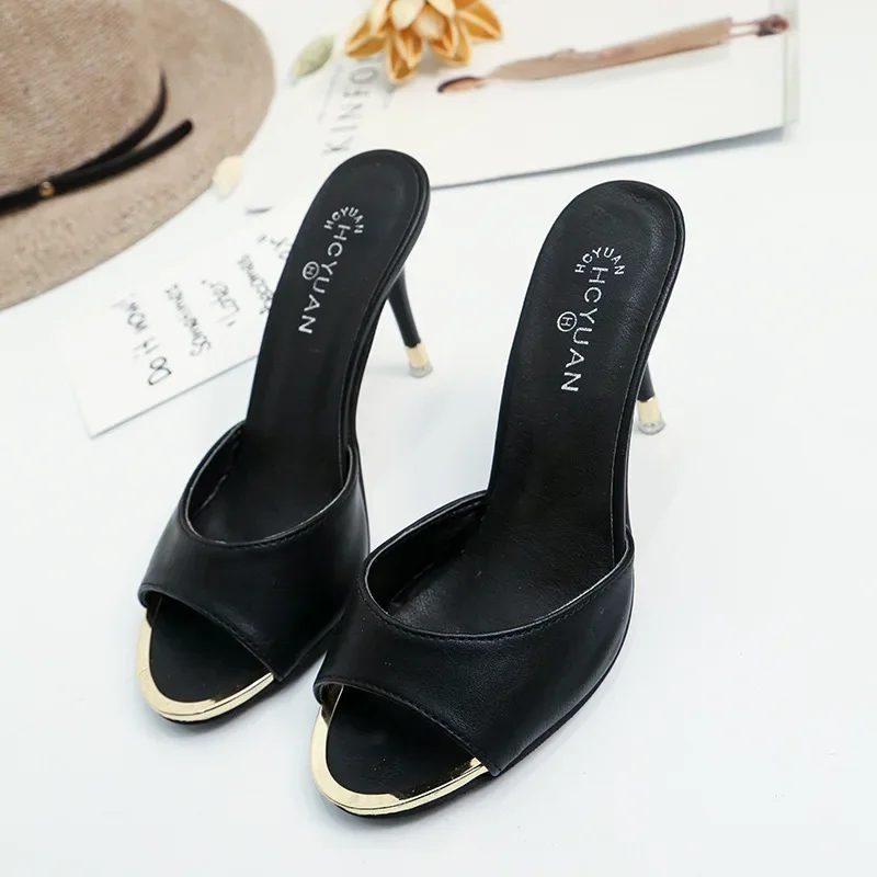 Comemore 2023 Summer Fashion Thin Heels Shoe Sexy Black Slippers Woman Comfortable Sandals Mules Women High Heel Slip-on Shoes