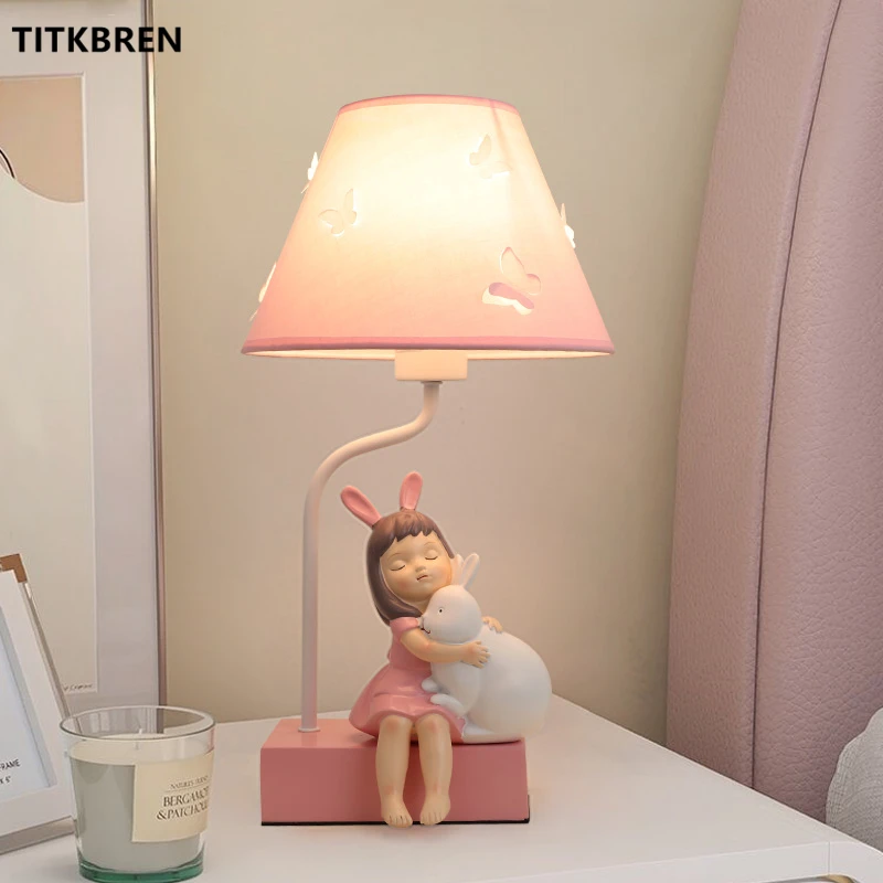 

Cartoon Resin Table Lamp Lovely Rabbit Creative Gift Kids Room Bedroom Bedside Decorate Warm Lighting Desk Light