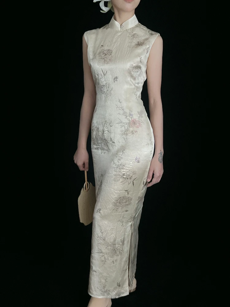 

Ele Acetate Texture New Chinese Sle Bodycon Wedding Dr Royal Blue round Collar Long Qipao Svel Daily...