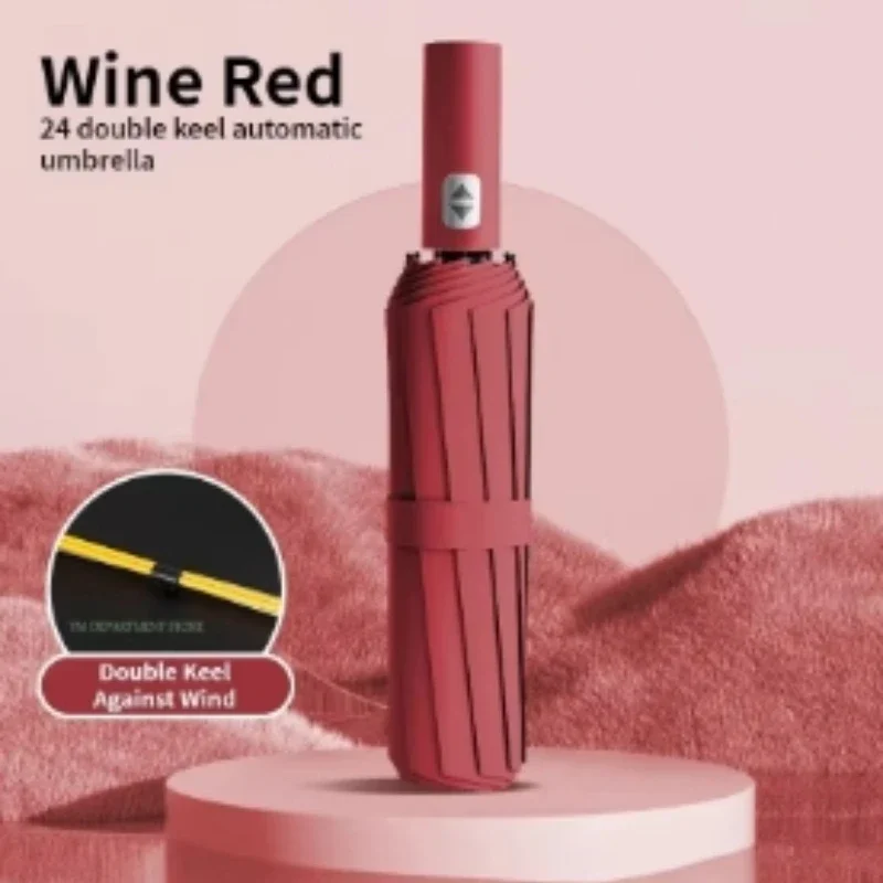 *24 Ribs Auto Reinforced Black Glue Umbrella UV Protection Folding Sunshade Parasol Rainproof Umbrella Wholesale Custom