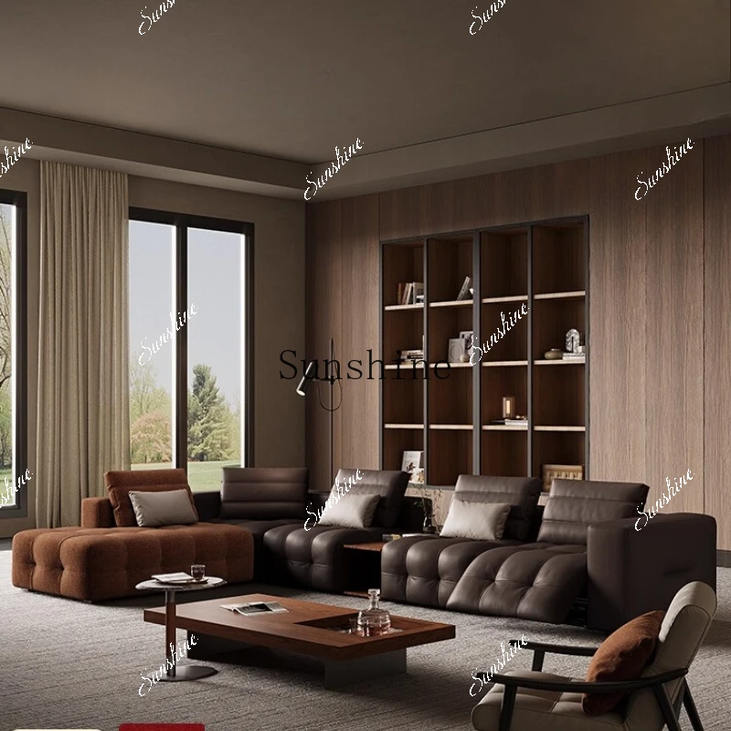 Sofa large apartment medieval style living room first layer cowhide module combination tofu blockP