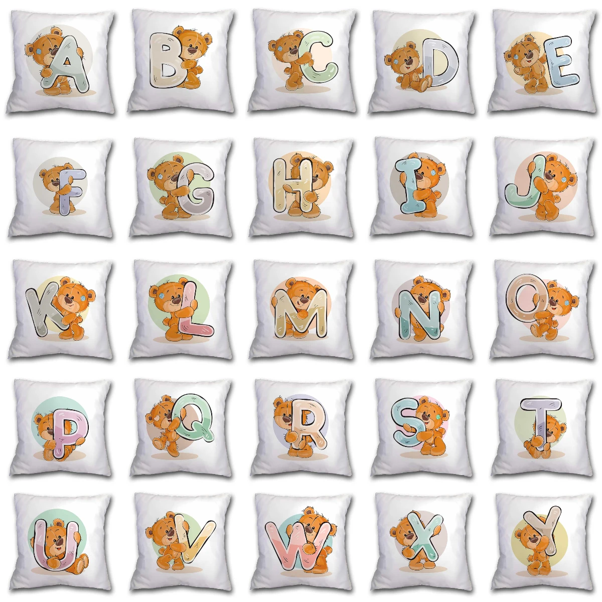 Polyester/linen Lovely Bear Alphabet Print Cushions Case Cartoon Bears Letters Decor Pillows Case Sofa Livingroom Throw Pillows