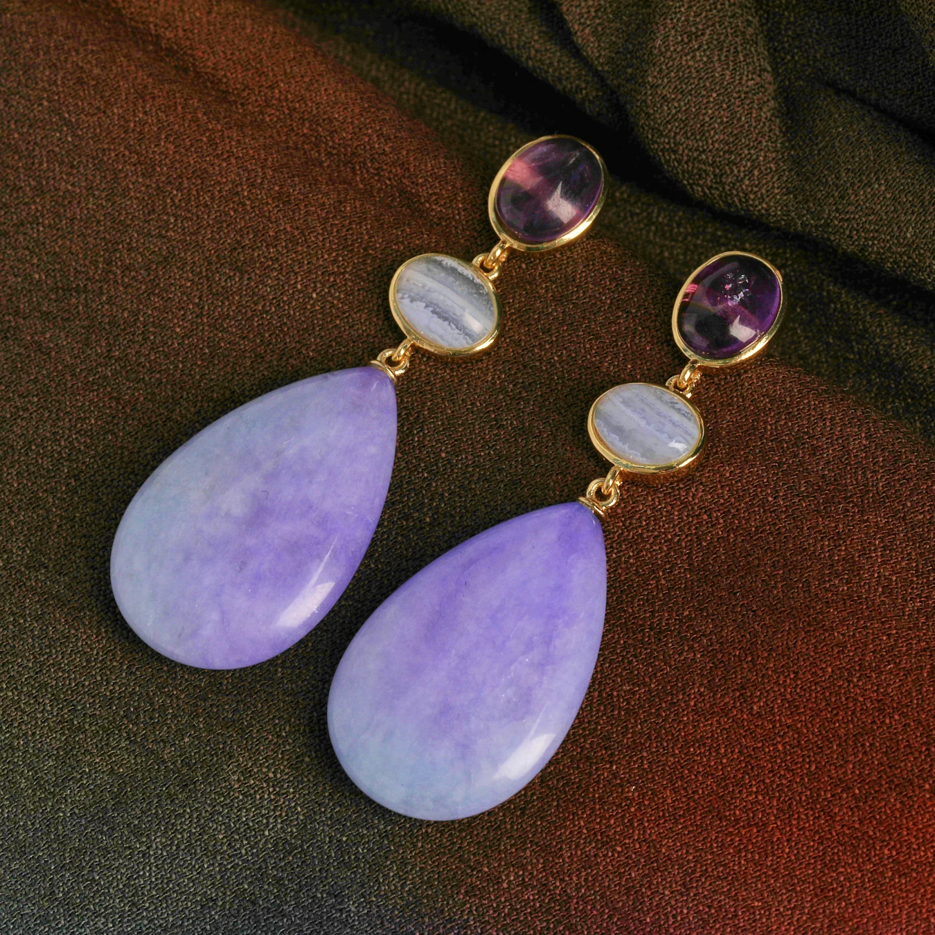 High Quality Natural Rose Quartz Jade Teardrop Pendant Earrings Fashion Dangle with Hot New Style Amethyst High Quality Hot Sale